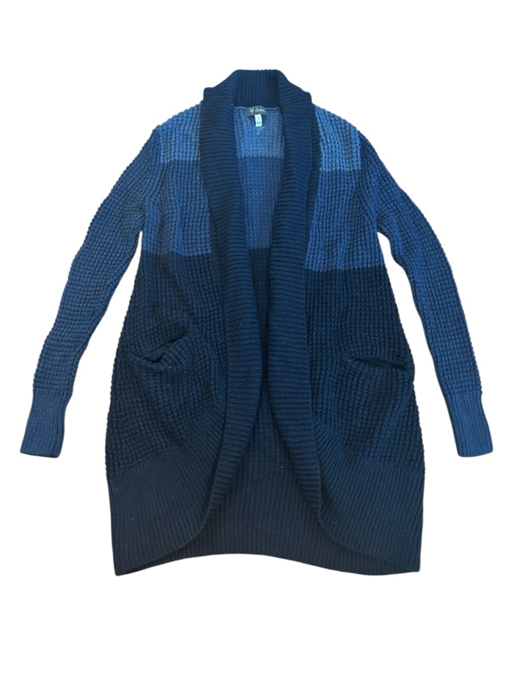 Ibex 100% Wool Blue Colorblock Chunky Knit Open-Front Cardigan Sweater Size S